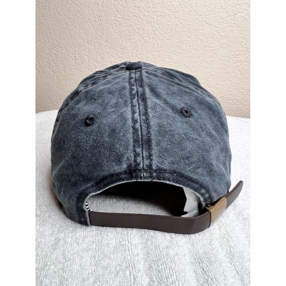 "Game Day" Stone Wash Gray Denim Embroidered Baseball Cap Striped Bill Underside - Picture 3 of 10